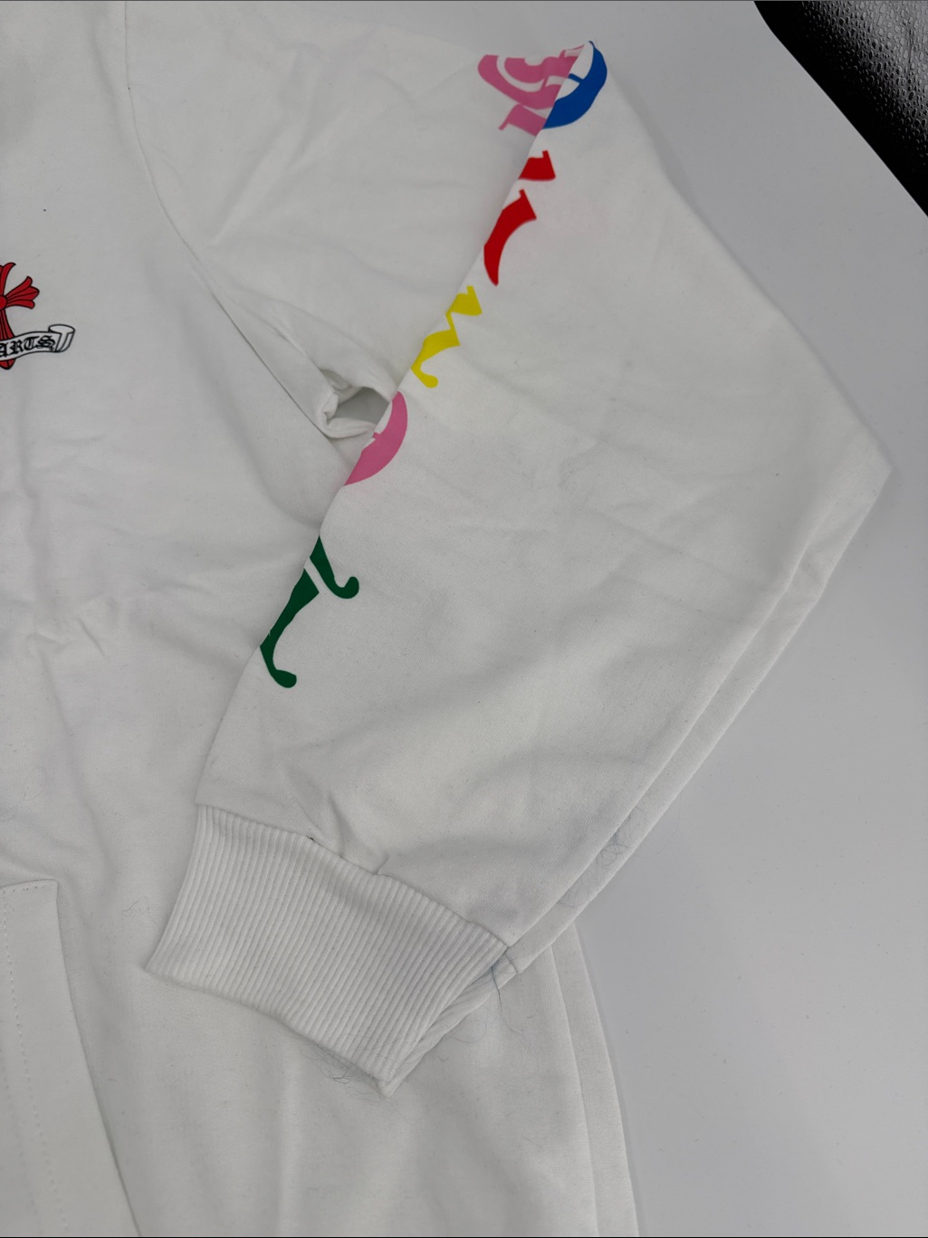 Chrome White Hooded Sweatshirt With Multicolor Sleeve Graphics — image 4 of 8